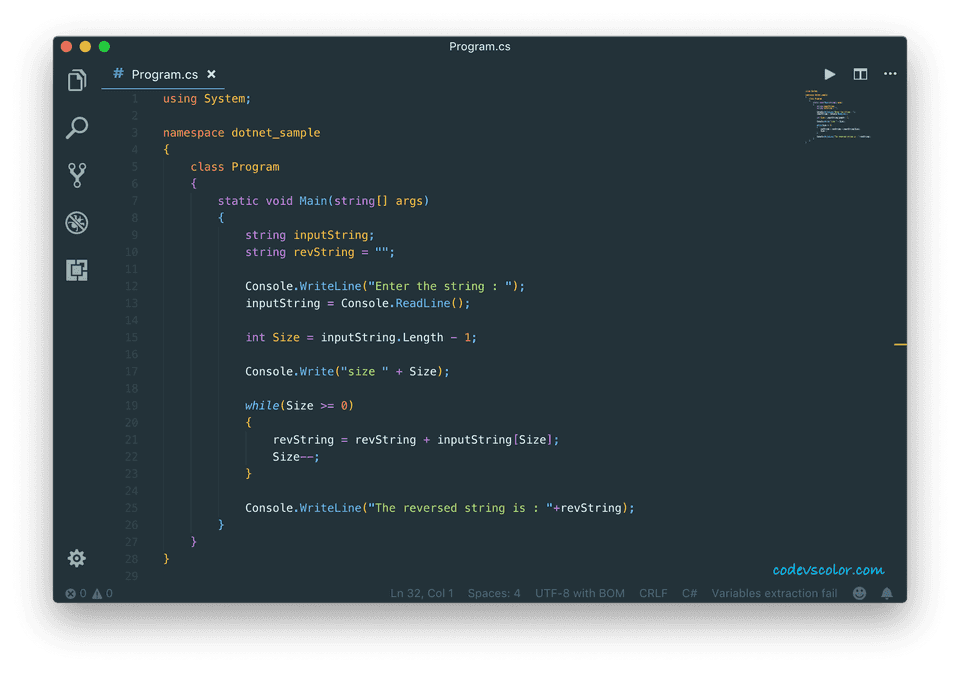 c sharp reverse a string by reading the characters
