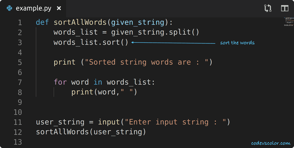 python sort words in a string