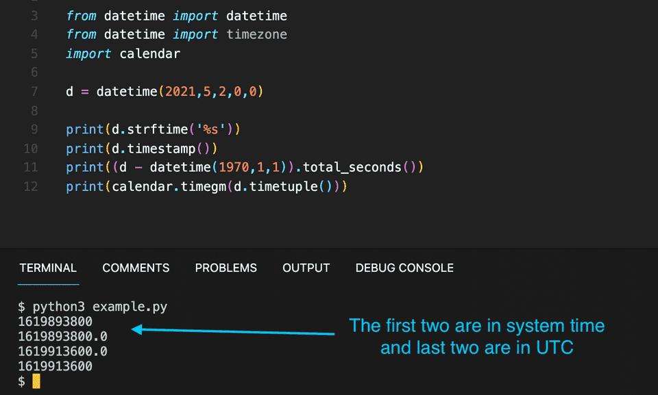 Python datetime to epoch example