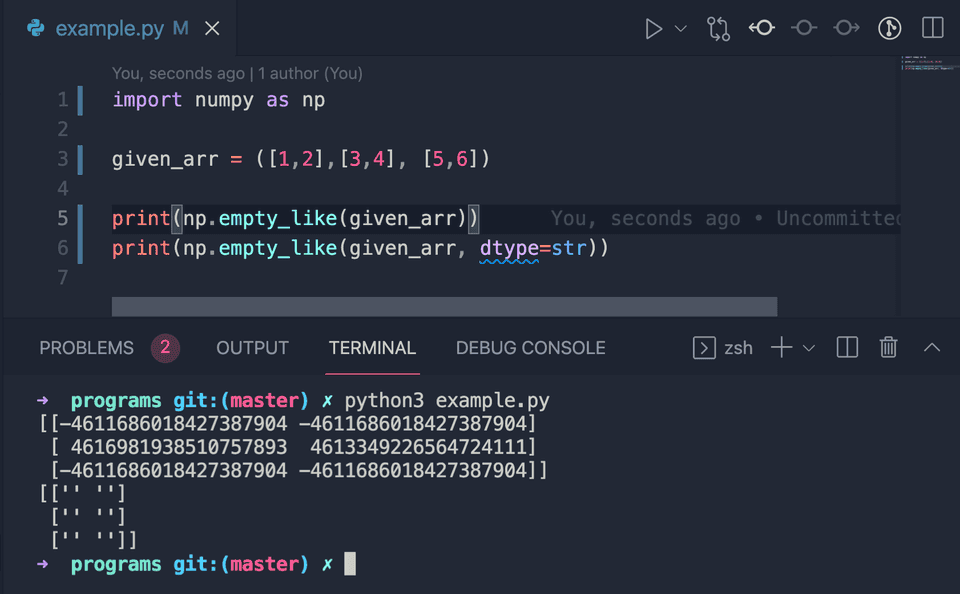 Python numpy empty_like