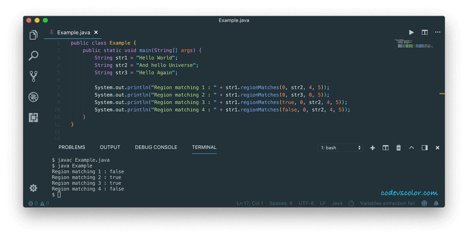 java regionmatches example