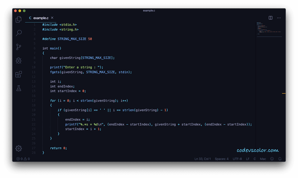 C print string word length