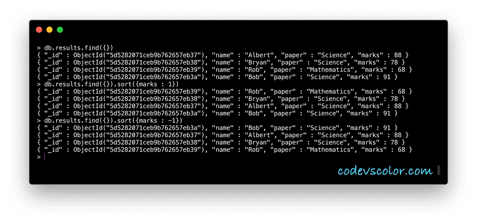 MongoDB sort documents example2