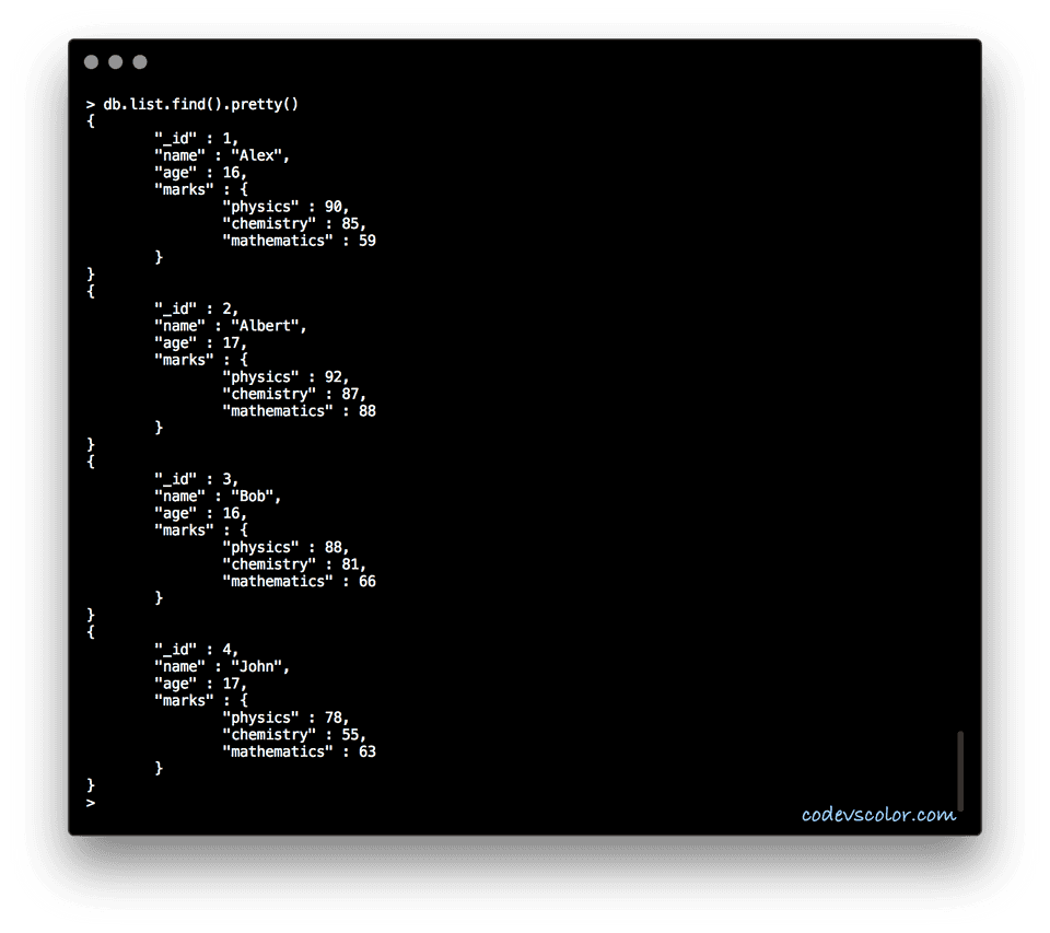 mongo pretty example 1