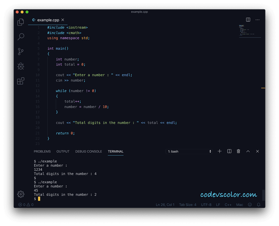 C++ count digits while