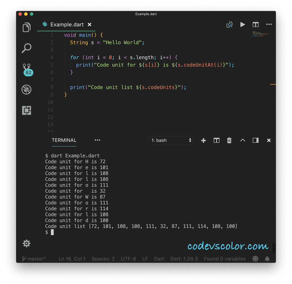 dart ascii value of a character