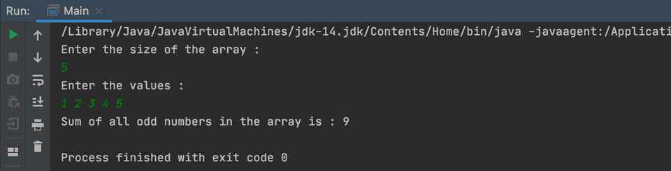 java sum of odd numbers in array