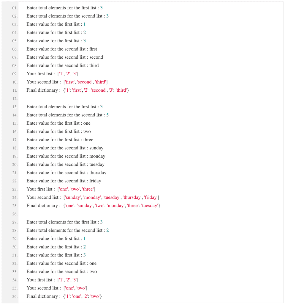 python create dictionary from two lists