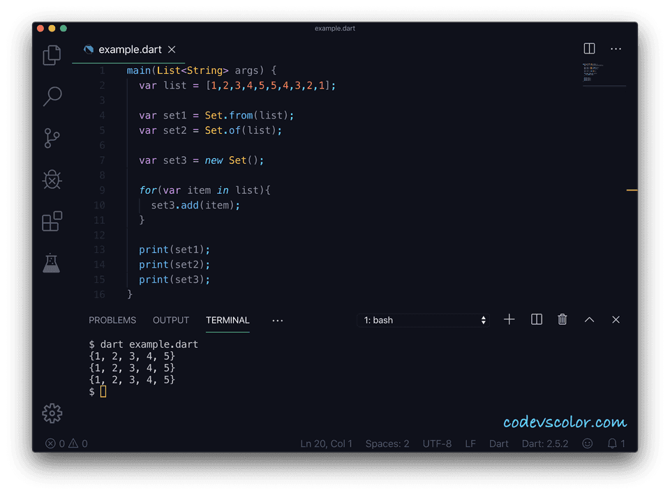 Dart example create set