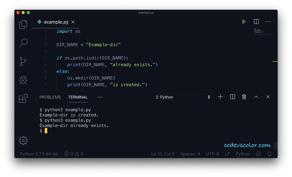 Python example check create directory