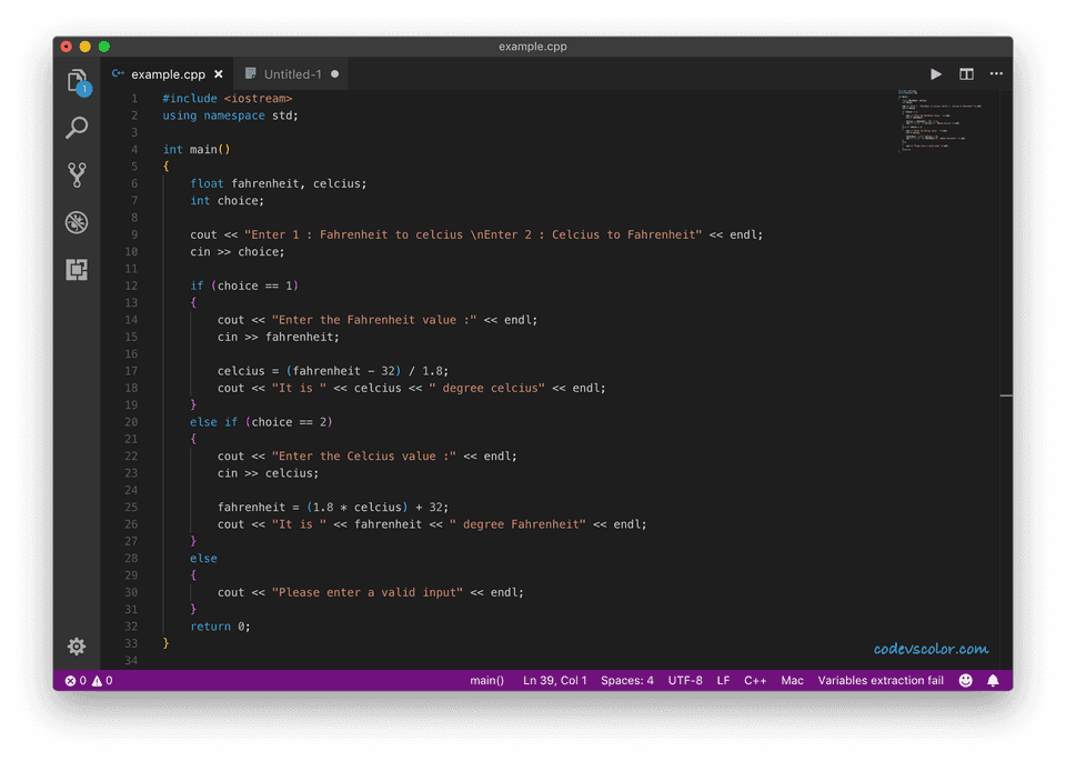 c plus plus Fahrenheit to celsius conversion and vice versa