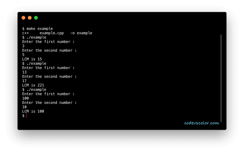 C++ example find LCM of two numbers