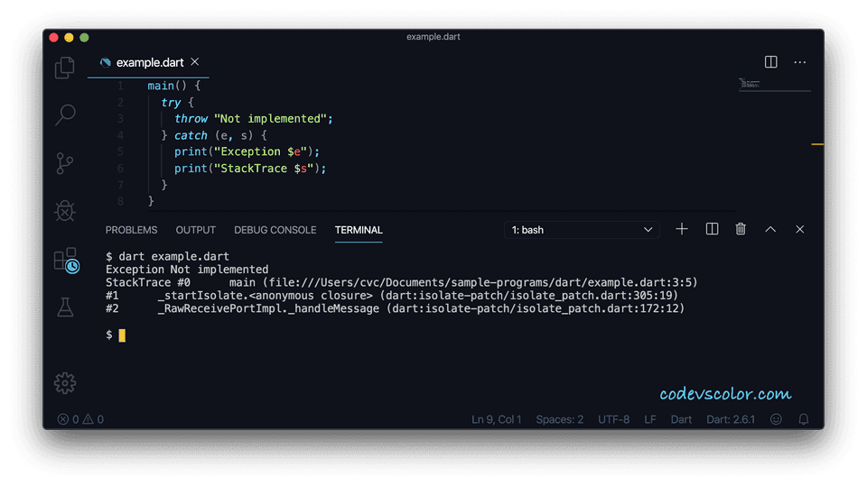 Dart stacktrace example