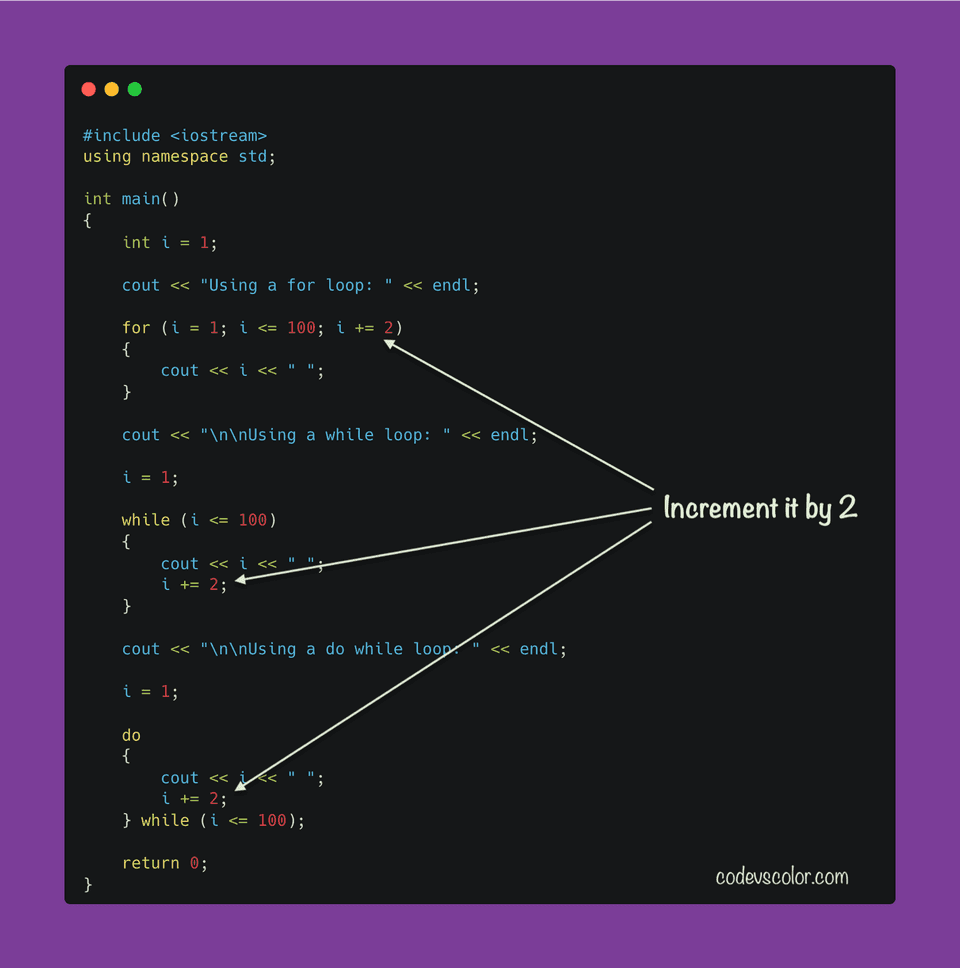 C++ print 1 to 100 odd numbers