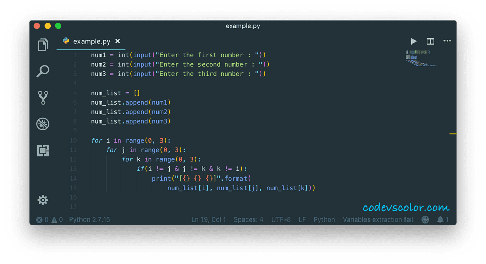 Python print combination three numbers