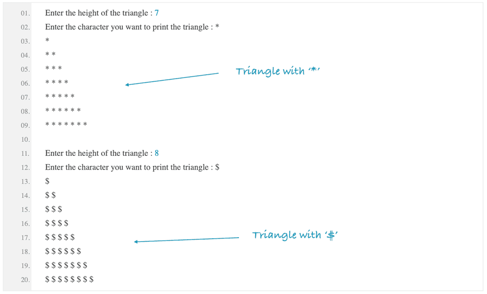 python print right angled triangle using any character