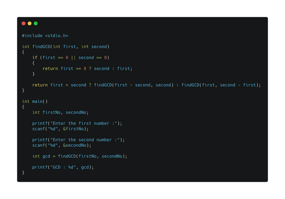 c find gcd of two numbers