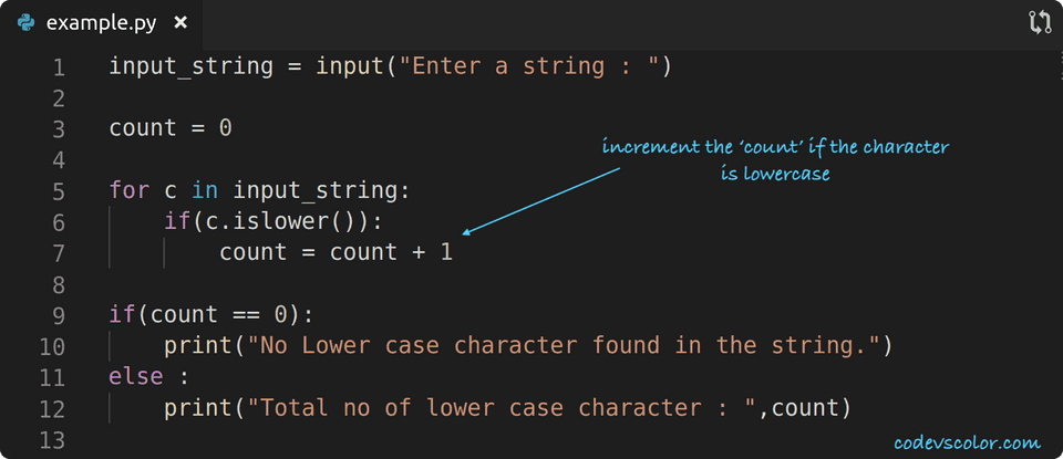 python program count lowercase character