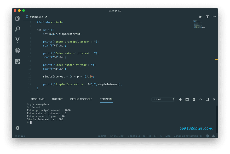 c program to calculate simple interest