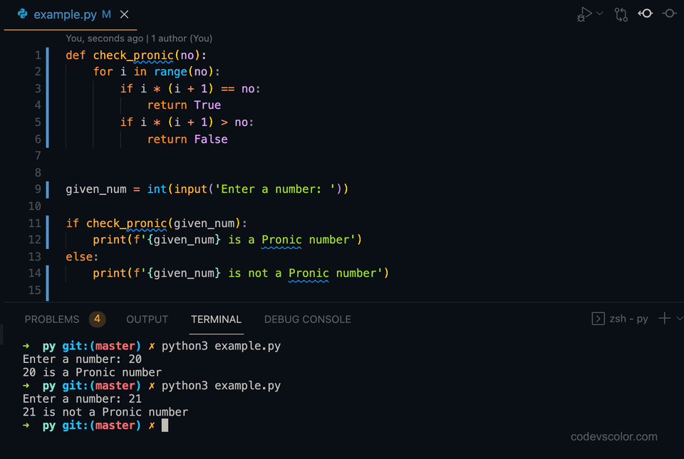 Python pronic number example