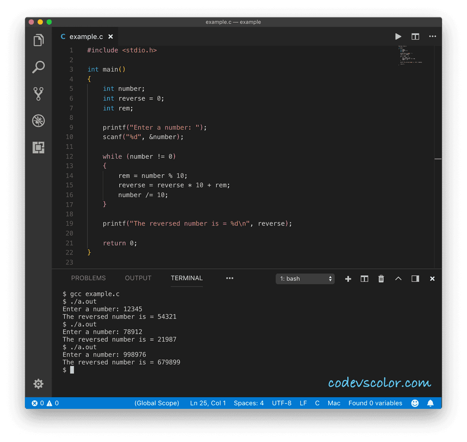 C program reverse a number