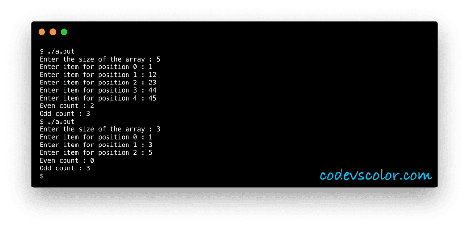 c even odd number count in array example