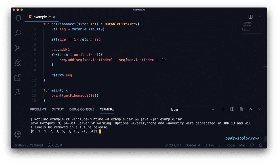 $$ Kotlin print Fibonacci loop