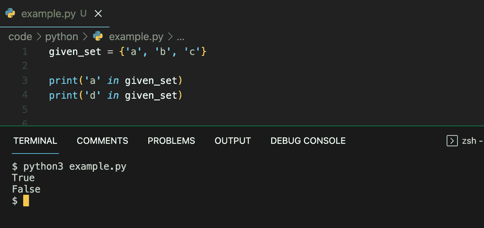 Python check if a set contains an element or not