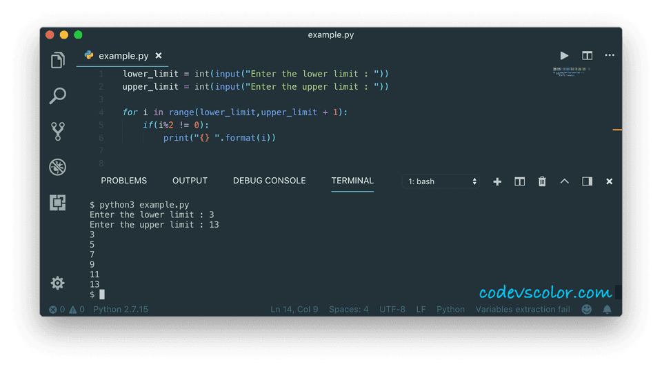 python print odd numbers in range