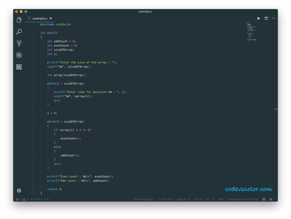 c even and odd count using while loop
