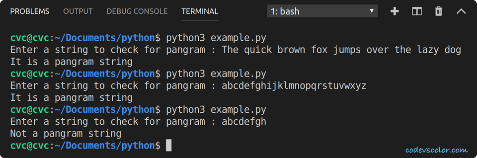 python check pangram string