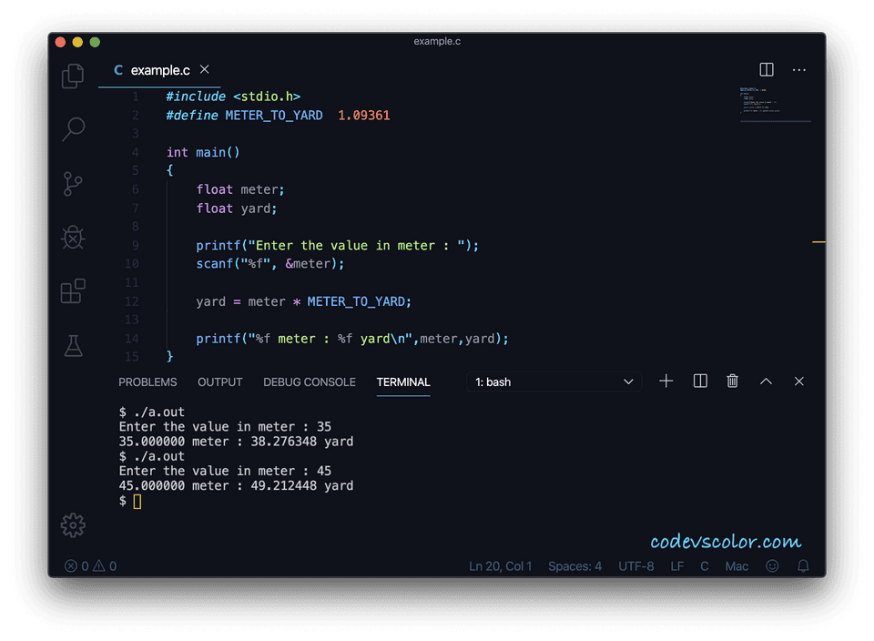 C example meter to yard