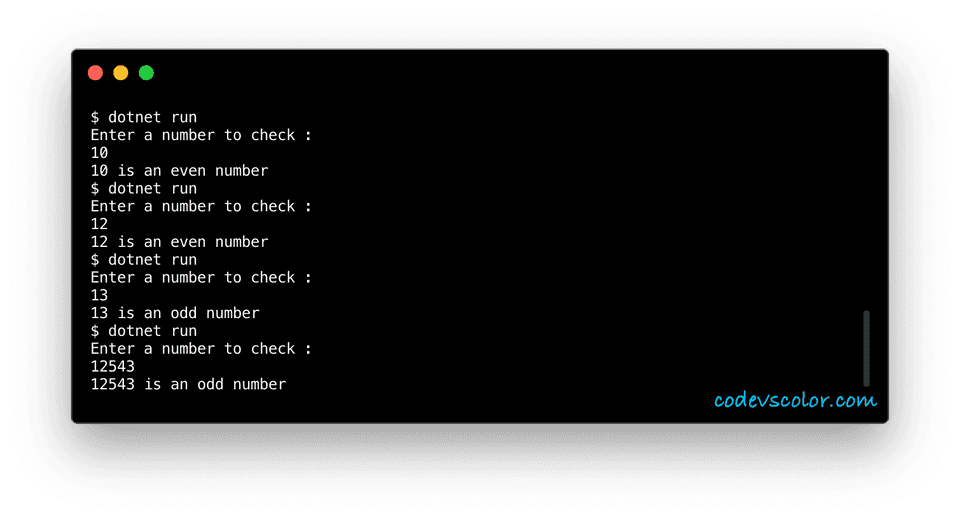 c sharp check if a number is odd or even example