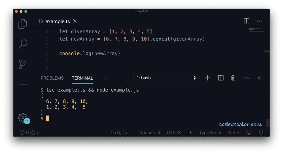 TypeScript array add elements concat