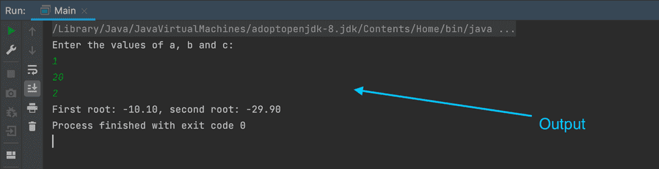 Java find roots quadratic equations