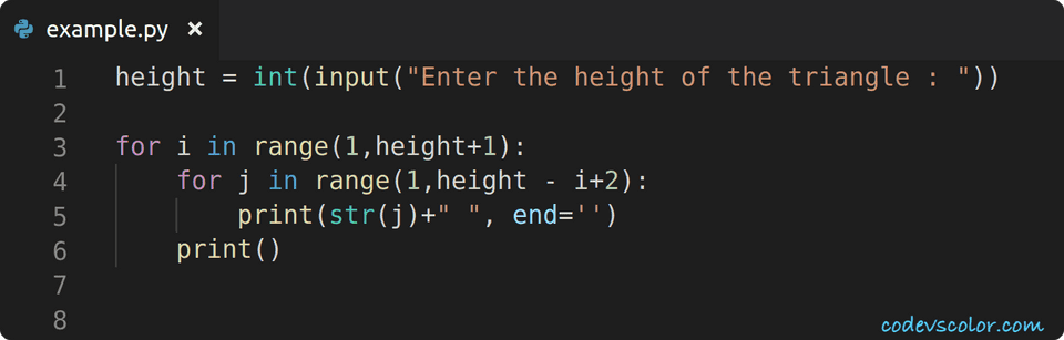 python inverted right-angled triangle