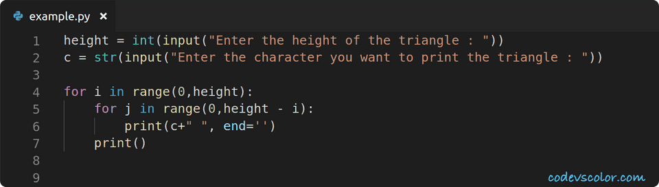 python inverted right-angled triangle character