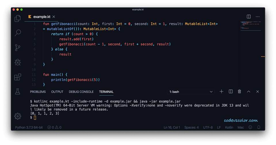 Kotlin print Fibonacci recursive