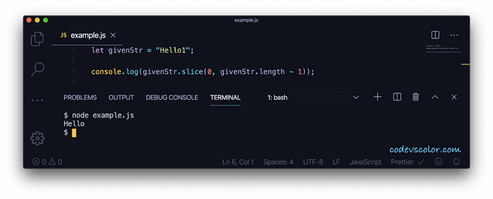 JavaScript remove last string character slice