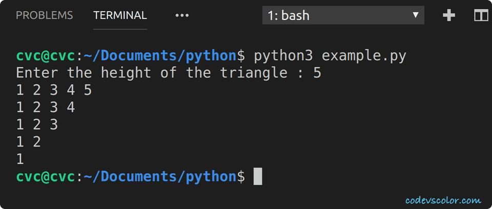 python invert right angled triangle number