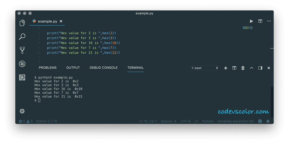 python convert integer to hex