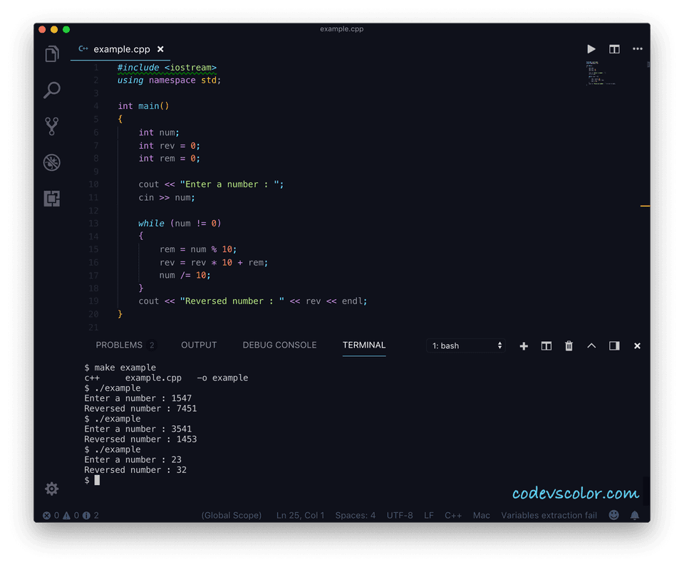 C++ reverse number example