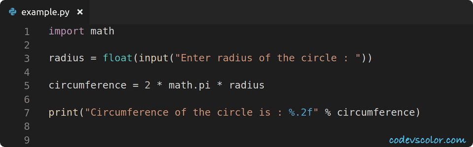 python find circumference circle