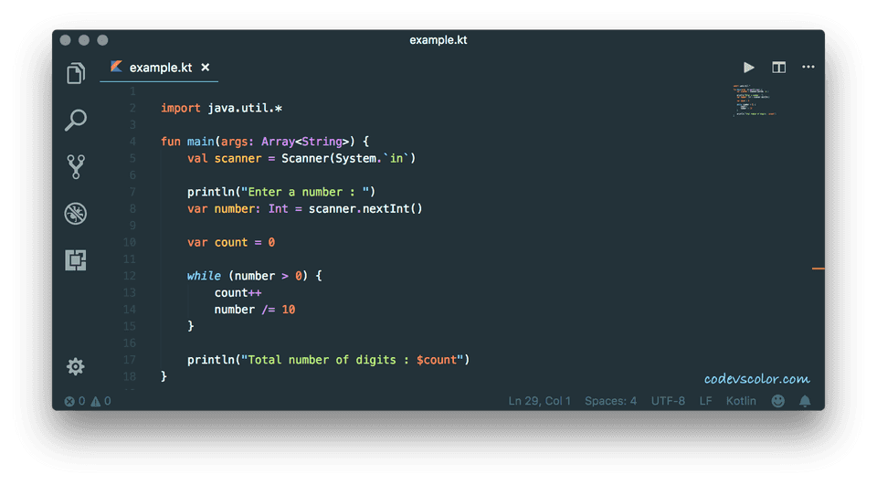 Kotlin program calculate total digits in a number