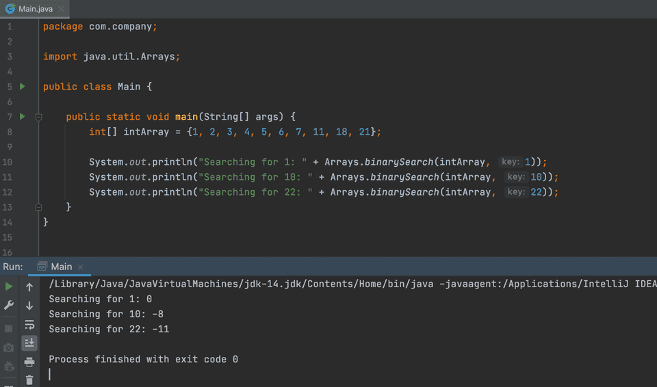 Java Arrays binarySearch