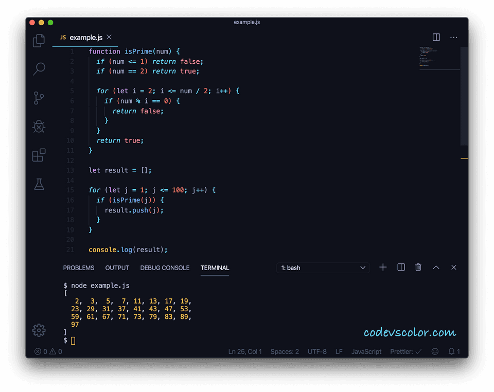 javascript prime numbers below 100