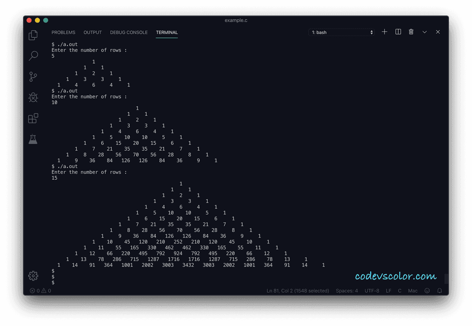 C print pascal triangle
