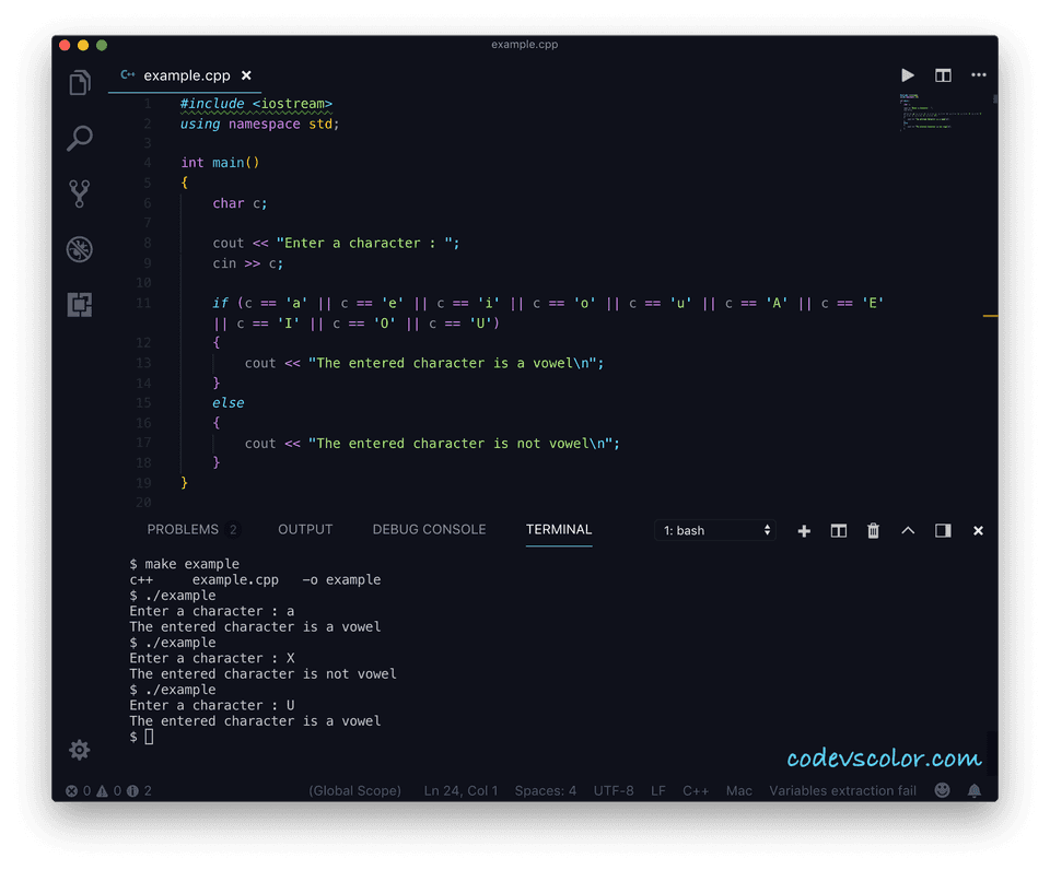 c plus plus check character vowel