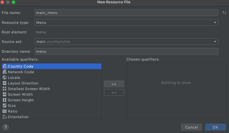 android create menu file