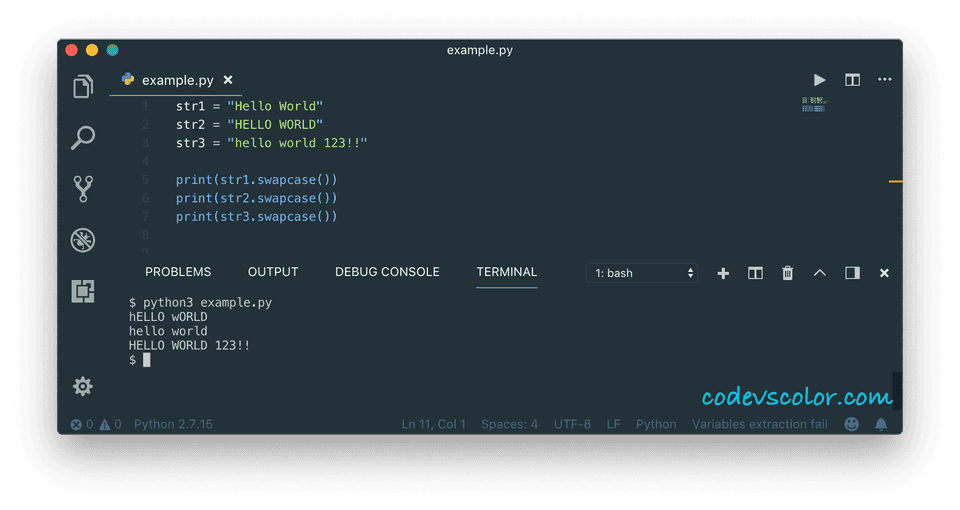 python swapcase example